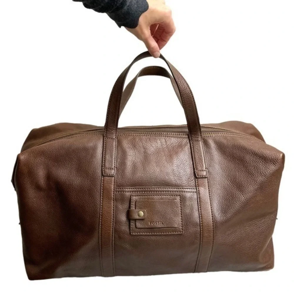 Fossil brown leather duffle travel bag unisex awesome